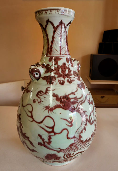 17.3in-China-Porcelain-ming-dynasty-xuande-mark-Underglaze-red-cloud-dragon-Vase