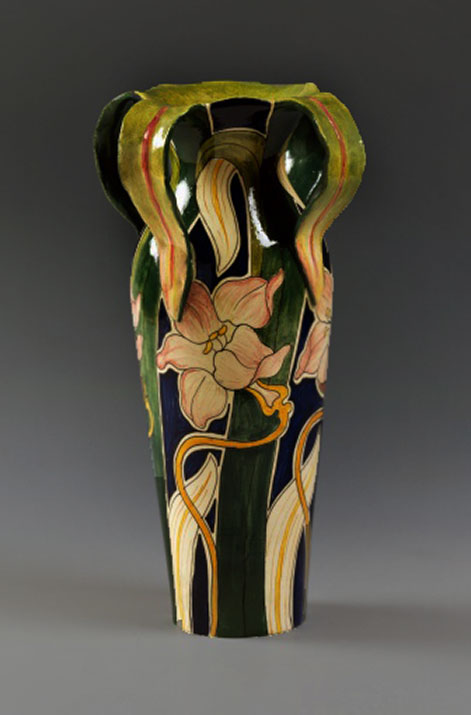 Art Nouveau style vase, 1905 1910, earthenware, height 30 cm, Egisto Fantechi manufacture, Sesto Fiorentino, Tuscany, Italy, 20th century
