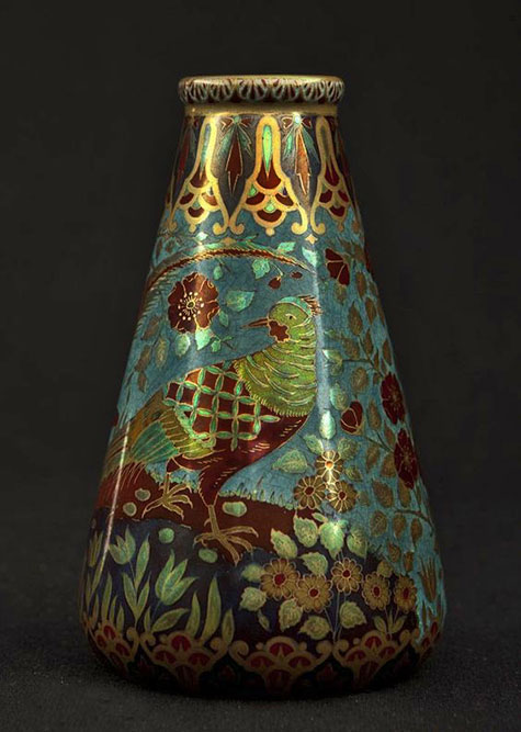 Zsolnay Vase with Bird and Flower Decor