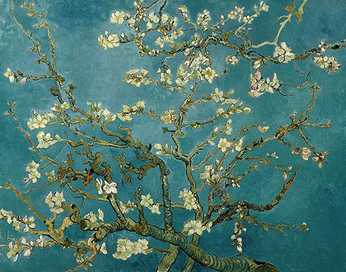 Blossoming-Almond-Tree,-famous-post-impressionism-fine-art-oil-painting-by-Vincent-van-Gogh