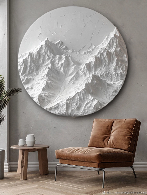 Texture paste round white painting Mountains Decor